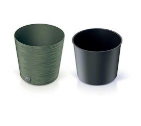 Kvetináč plastový priemer 250 mm FURU ROUND zelený výška 247 mm s vložkou