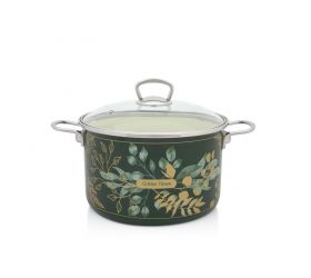 Hrniec smaltovaný s pokrievkou, 24cm/6,75L dekor Golden times