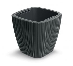Kvetináč plastový 390x390 mm ORO, hranatý, šedý, výška 360 mm, s vložkou