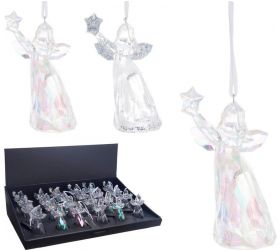 Ozdoba závesná anjel, 11 cm, plastový, transparentný, mix