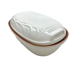 Pekáč keramický 4,5 l glazovaný oválny zdobený biely Skveler