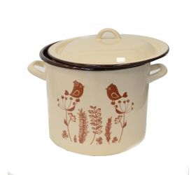 Hrniec smaltovaný s pokrievkou 16cm/2,5L dekor Vtáčiky