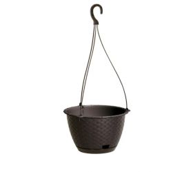 Kvetináč s úchytom, plastový, závesný, priemer 21,7cm, RATOLLA, imitácia ratanu, hnedý