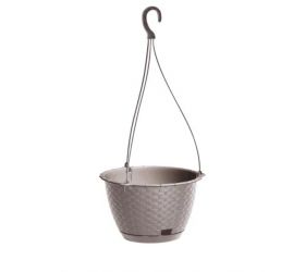 Kvetináč s úchytom plastový závesný, priemer 21,7cm, RATOLLA, imitácia ratanu, mocca
