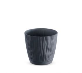 Kvetináč s miskou plastový okrúhly, priemer 19cm, SANDY, antracit