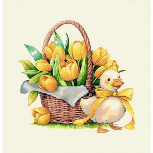 Obliečka na vankúš, Veľkonočný košík/tulipány, 42x42cm
