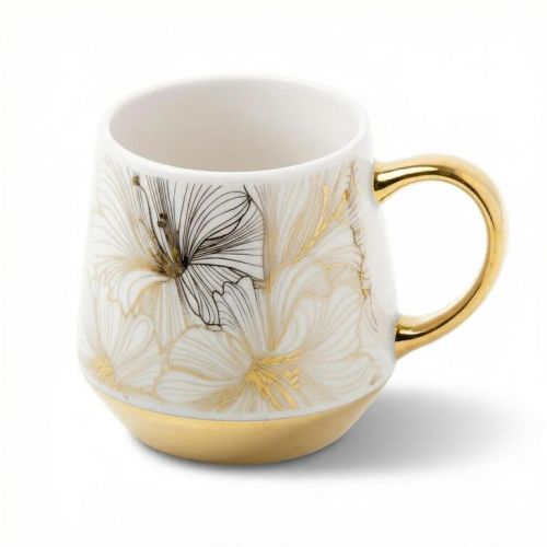 Hrnček porcelanový 460 ml kvety zlatý