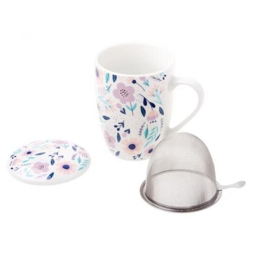 Hrnček porcelánový 360ml so sitkom a viečkom KVETY