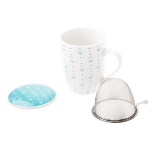 Hrnček porcelánový 360ml so sitkom a viečkom TYRKYS