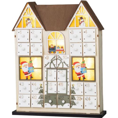 Dekorácia adventný kalendár Domček, drevený, 8xLED, teplá biela, 2xAAA, IP20, 26x7x32cm  MagicHome Vianoce