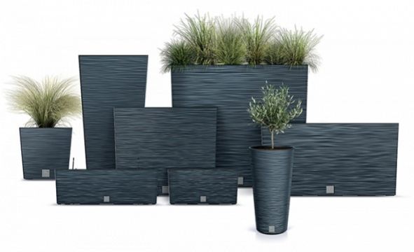 Kvetináč plastový, priemer 250mm, FURU SLIM, antracit, výška 480mm s vložkou