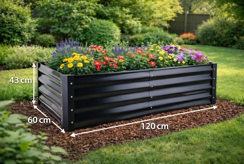 Záhon vyvýšený, oceľový, hranatý, 120x60x43cm, šedý - antracit GARDENKUS