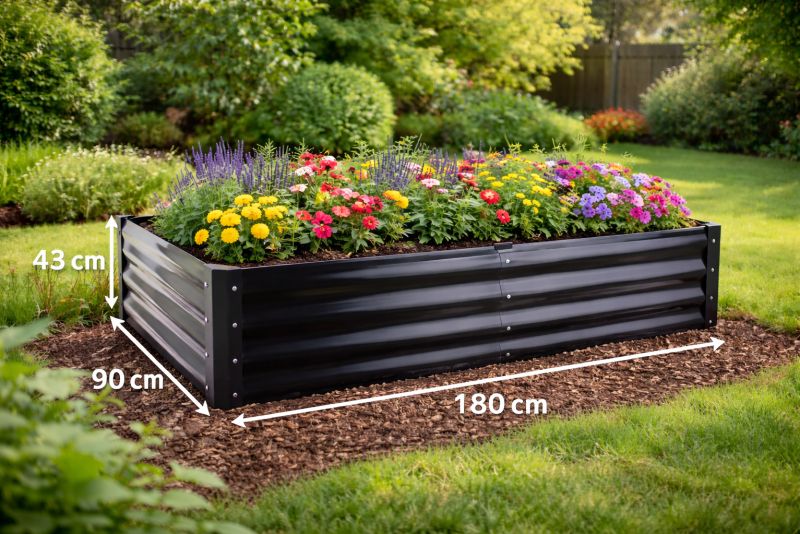 Záhon vyvýšený, oceľový, hranatý, 180x90x43cm, šedý - antracit GARDENKUS
