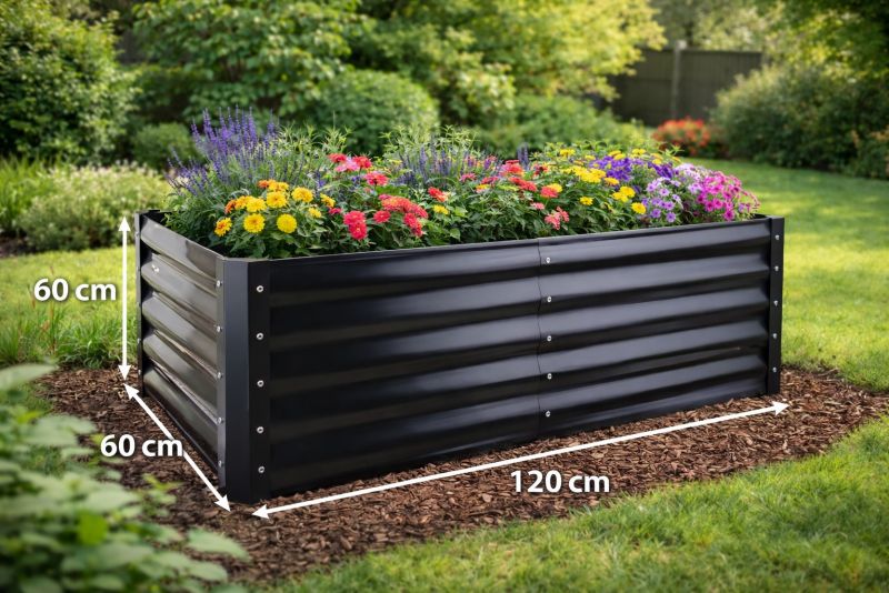 Záhon vyvýšený, oceľový, hranatý, 120x60x60cm, šedý - antracit GARDENKUS