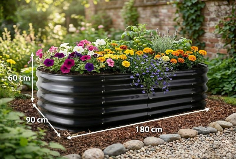 Záhon vyvýšený oceľový ovál 180x90x60cm šedý GARDENKUS