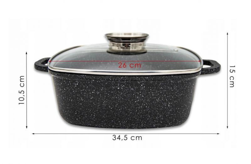 Hrniec hliníkový, s pokrievkou s otvorom, hranatý, 5,5L/26x26x10,5cm