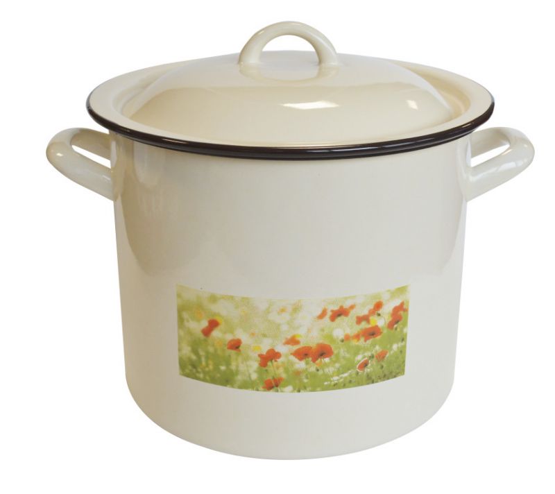 Hrniec smaltovaný s pokrievkou 23cm, 8L, dekor Vtáčiky