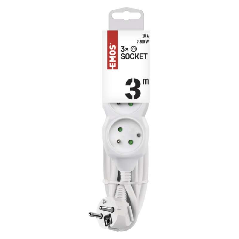 Predlžovací kábel - 3 zásuvky, 3m, biely