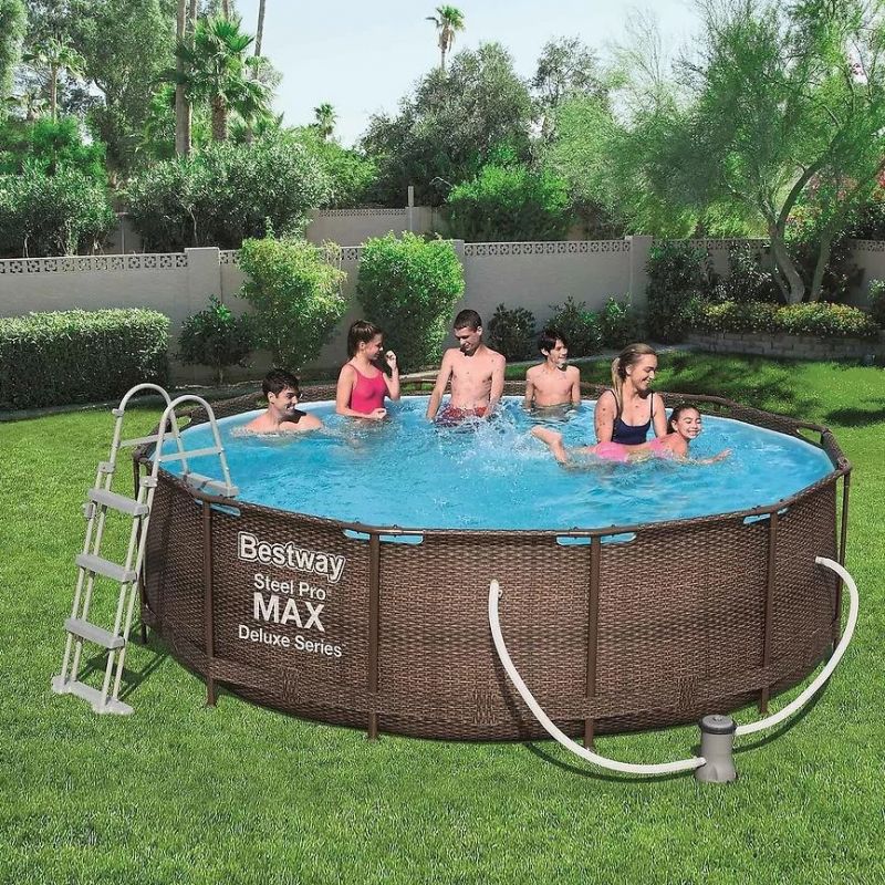 Bazén kruhový Bestway DELUXE 366 x 100 cm s rebríkom a filtráciou, vzor RATAN, nadzemný
