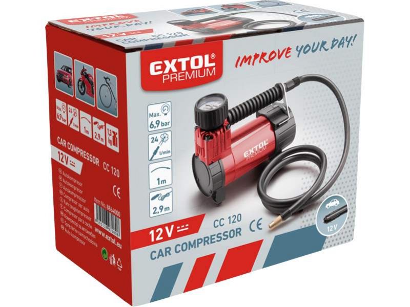 EXTOL PREMIUM Kompresor do auta CC 120, 12 V, 6,9 bar, celokovové telo