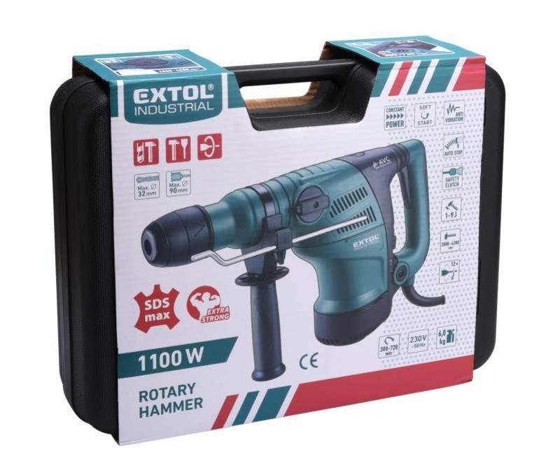 Kladivo vŕtacie / sekacie, SDS-max, príkon 1100 W, energia úderu 9 J, antivibračná rukoväť, EXTOL INDUSTRIAL
