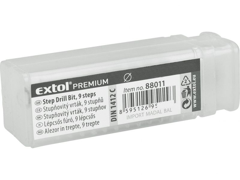 EXTOL PREMIUM Vrták stupňovitý DIN 1412C, 6-39mm, stupňovanie 3mm, 12 otvorov, HSS