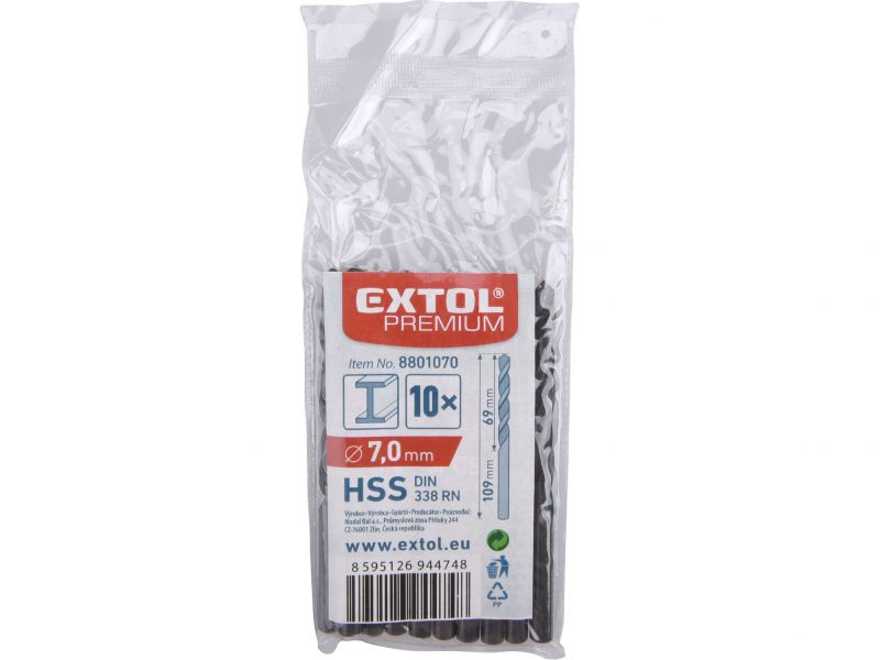 EXTOL PREMIUM Vrták do kovu 10ks, HSS, DIN338, pr.7,0mm foto2