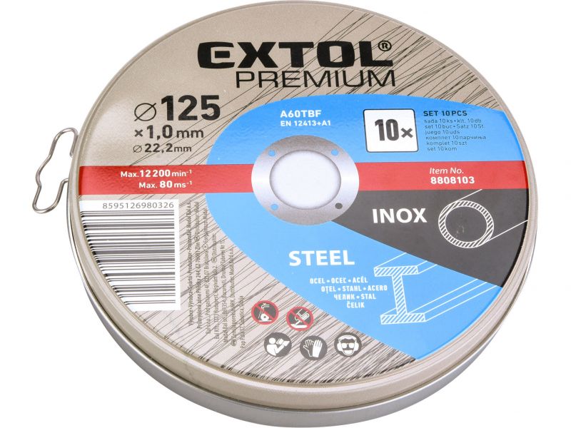 EXTOL PREMIUM Kotúč rezný na oceľ a antikoro 10ks, 125x1,0mm