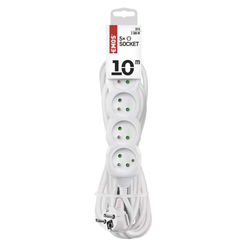 Predlžovací kábel – 5 zásuviek, 10m, biely