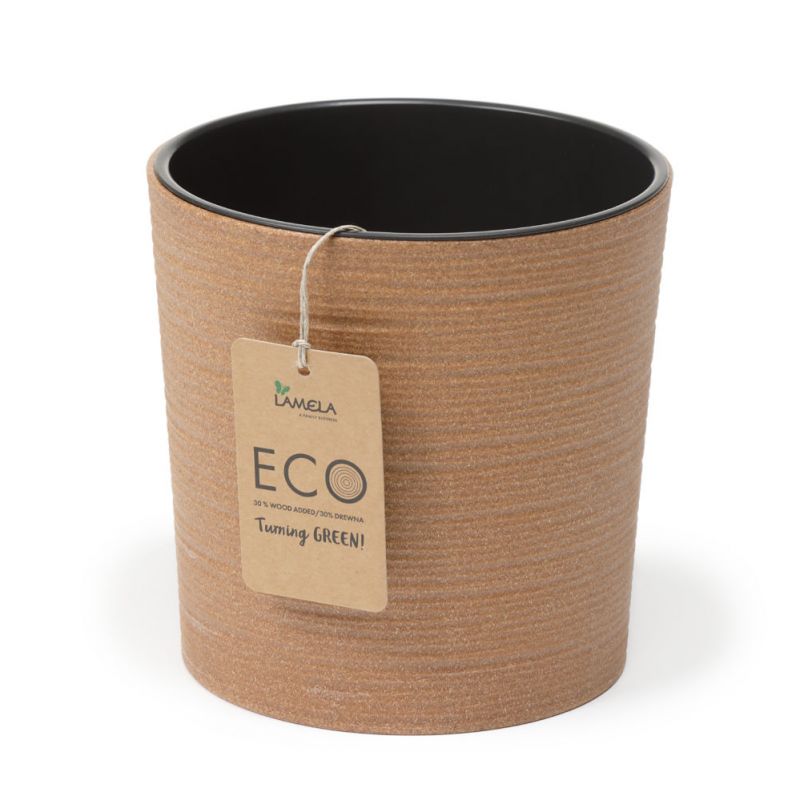 Kvetináč plastový, priemer 25cm, MALWA ECO WOOD DLUTO, sivý
