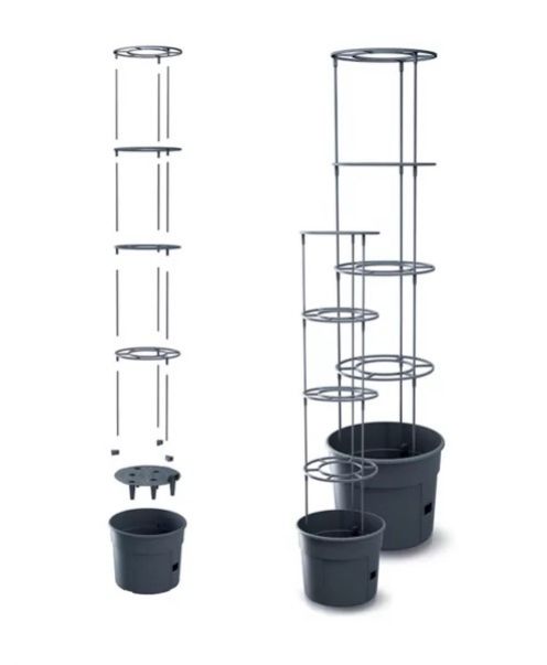 Kvetináč s oporou na paradajky ø 29,5 cm, výška 115,2 cm, plast, antracit