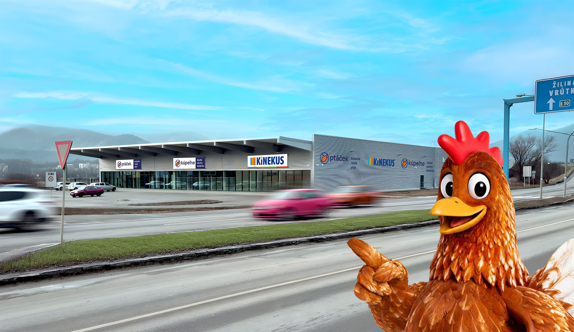 Predajňa Kinekus Martin na Jilemnického ulici, vstup s maskotom Klotildou
